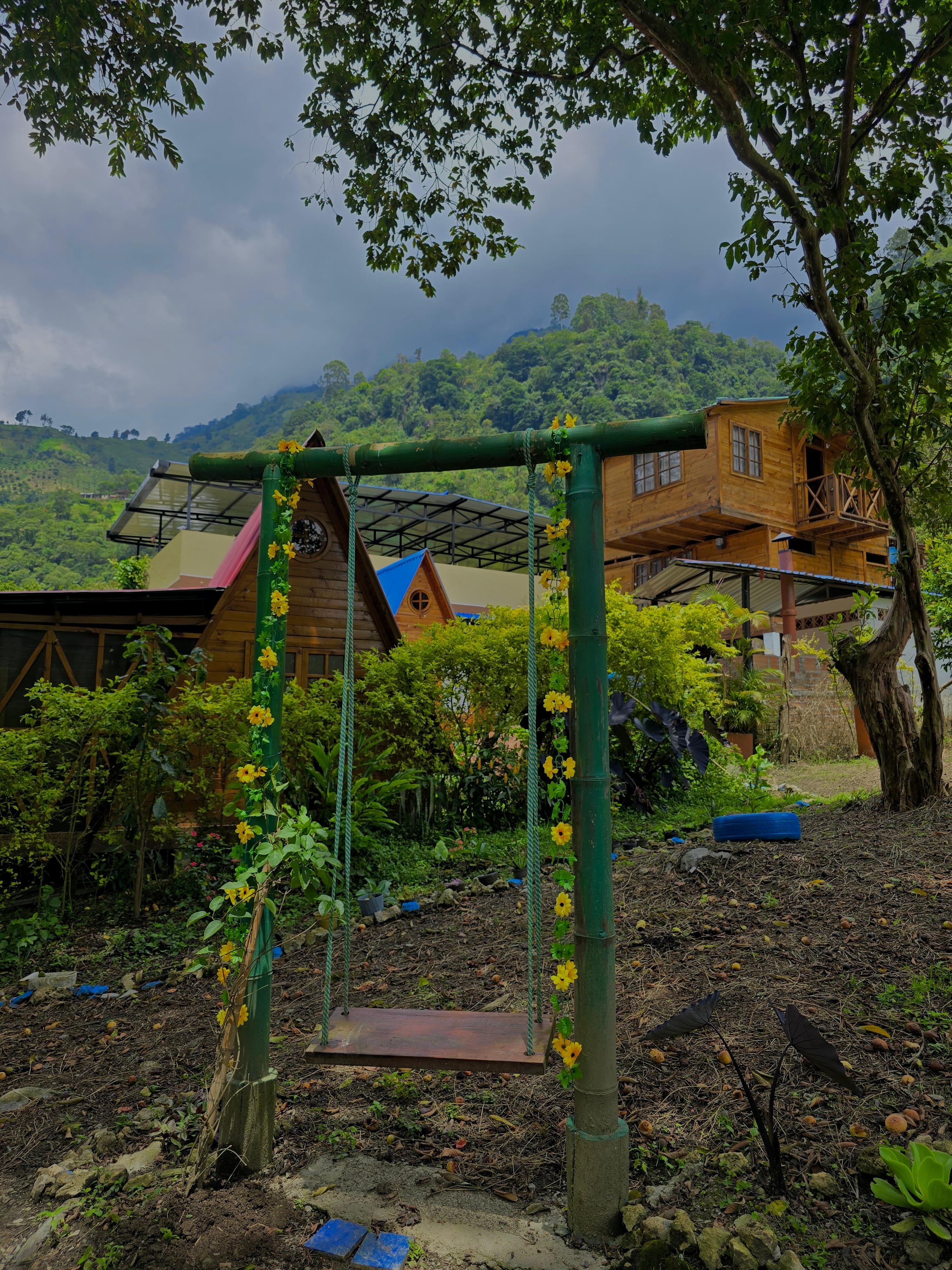 Vista desde la terraza de una cabaña en Villarestrepo
